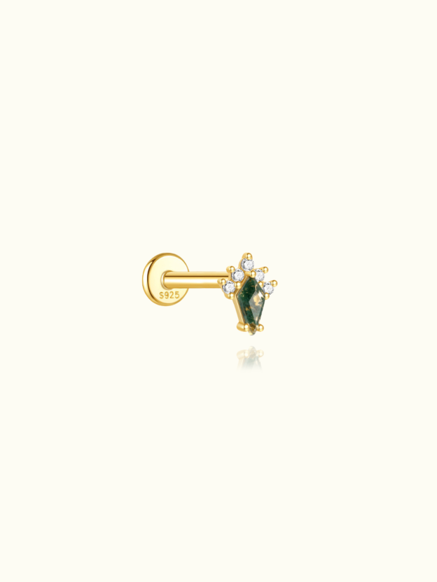 S925 Moss Agate Prism Flatback Stud