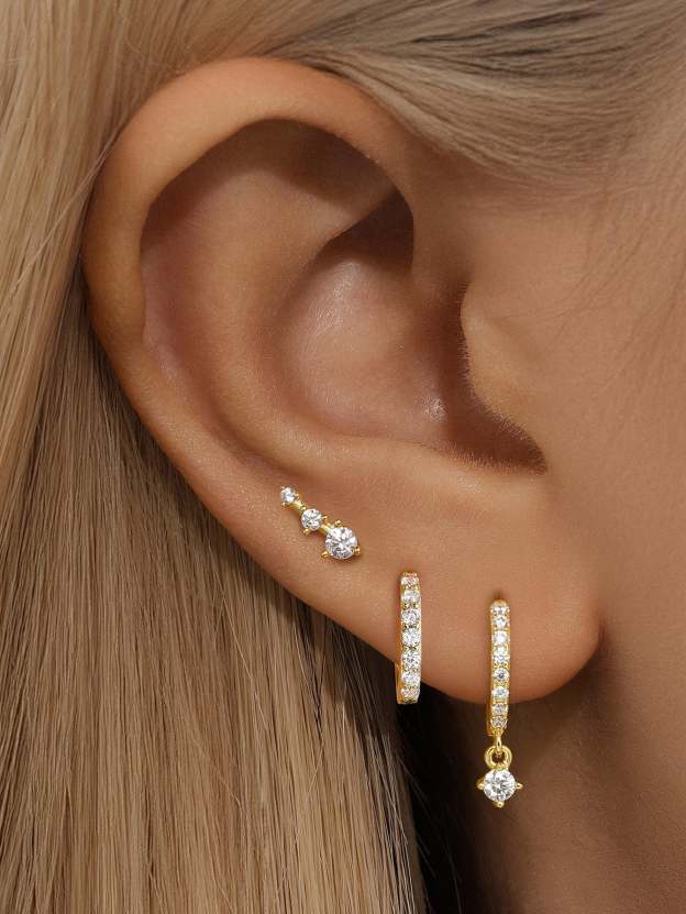 Simple Square Zirconia Pendant 3-Piece Earrings-Olarajewelry