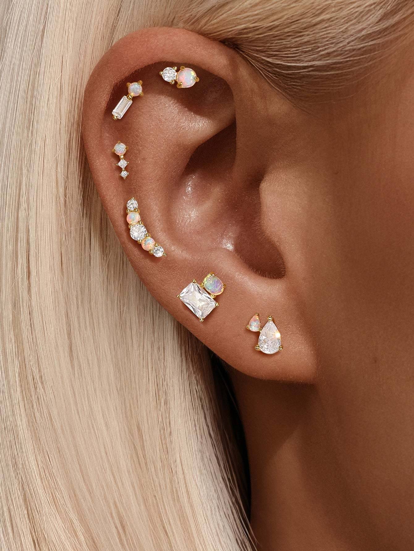 S925 Moon Sweet Opal Ear Piercing Stud-Olarajewelry