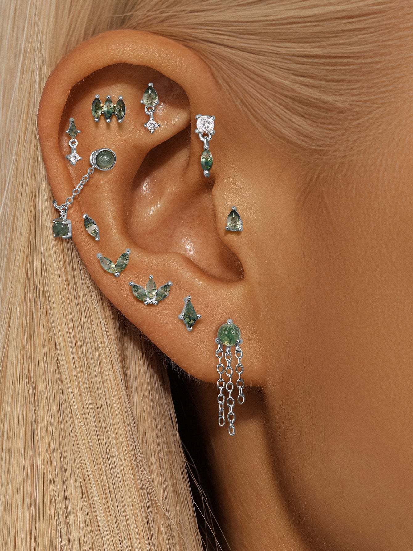 S925 Natural Water Plant Agate Earring Series-Olarajewelry