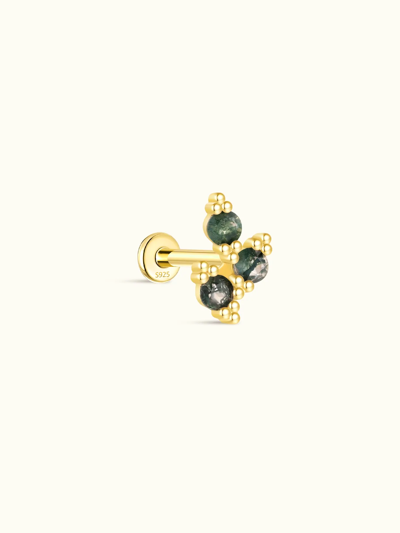 S925 Moss Agate Leaves Flatback Stud