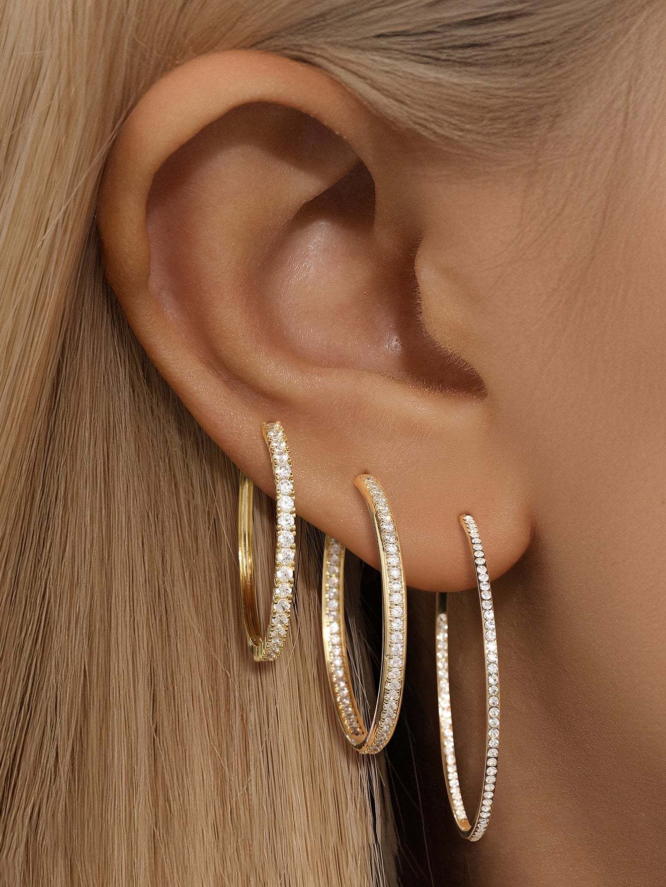 Classic Zircon Large Thin Hoop Earrings-Olarajewelry