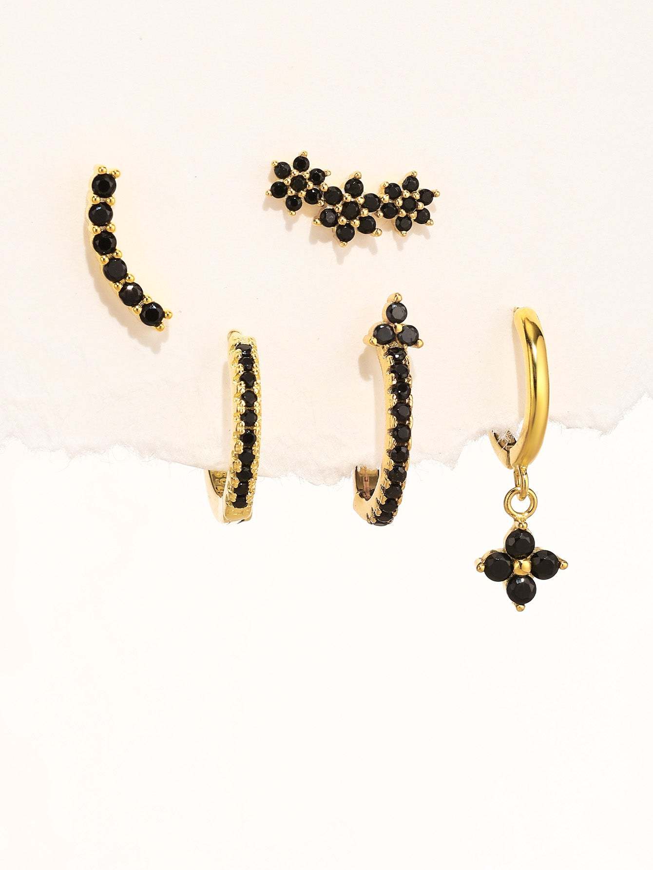 S925 Black Flower Drop Earring Pairs-Olarajewelry