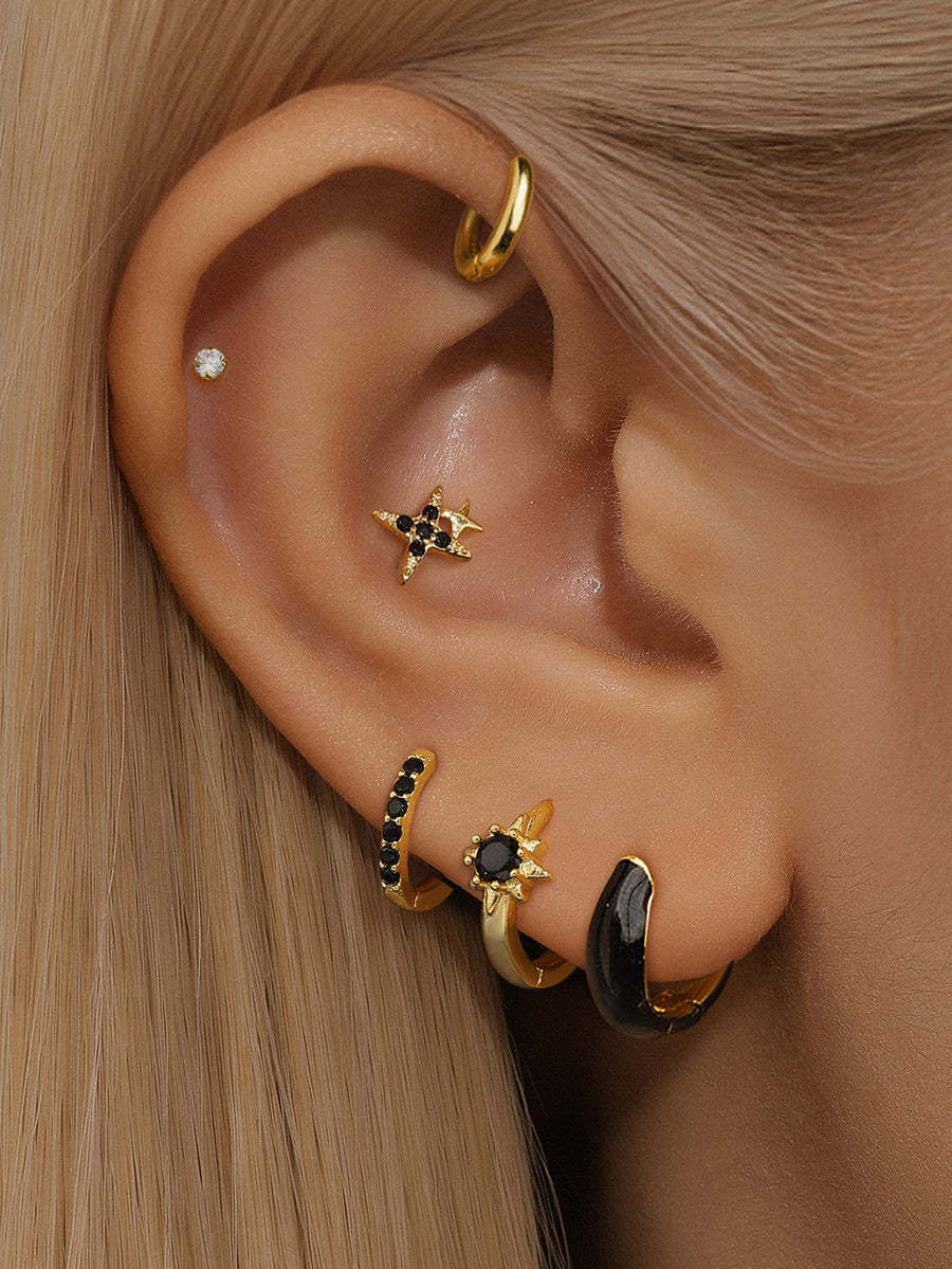 Black Star Zirconia Oil Drop S925 Earrings Set-Olarajewelry