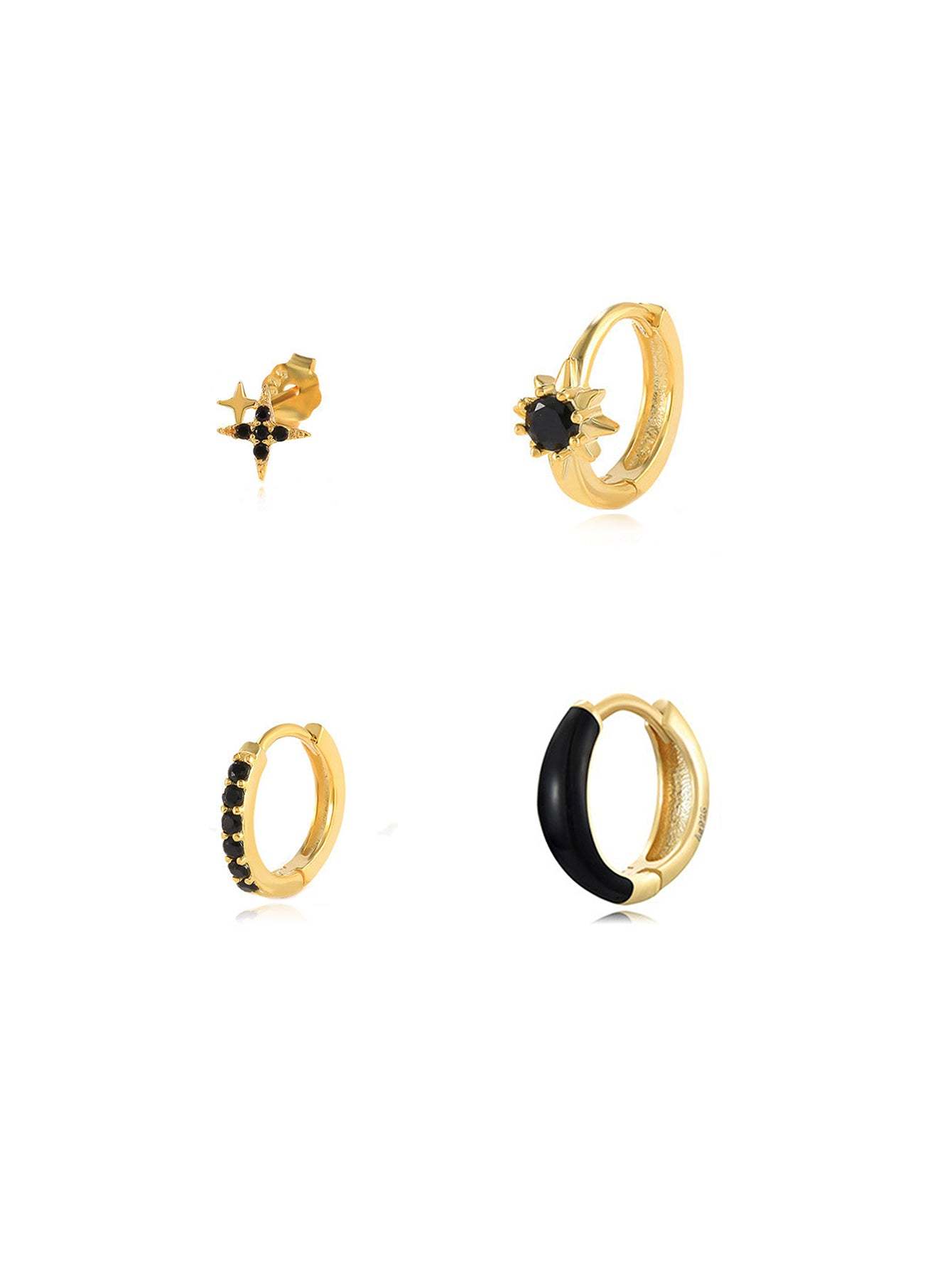 Black Star Zirconia Oil Drop S925 Earrings Set-Olarajewelry