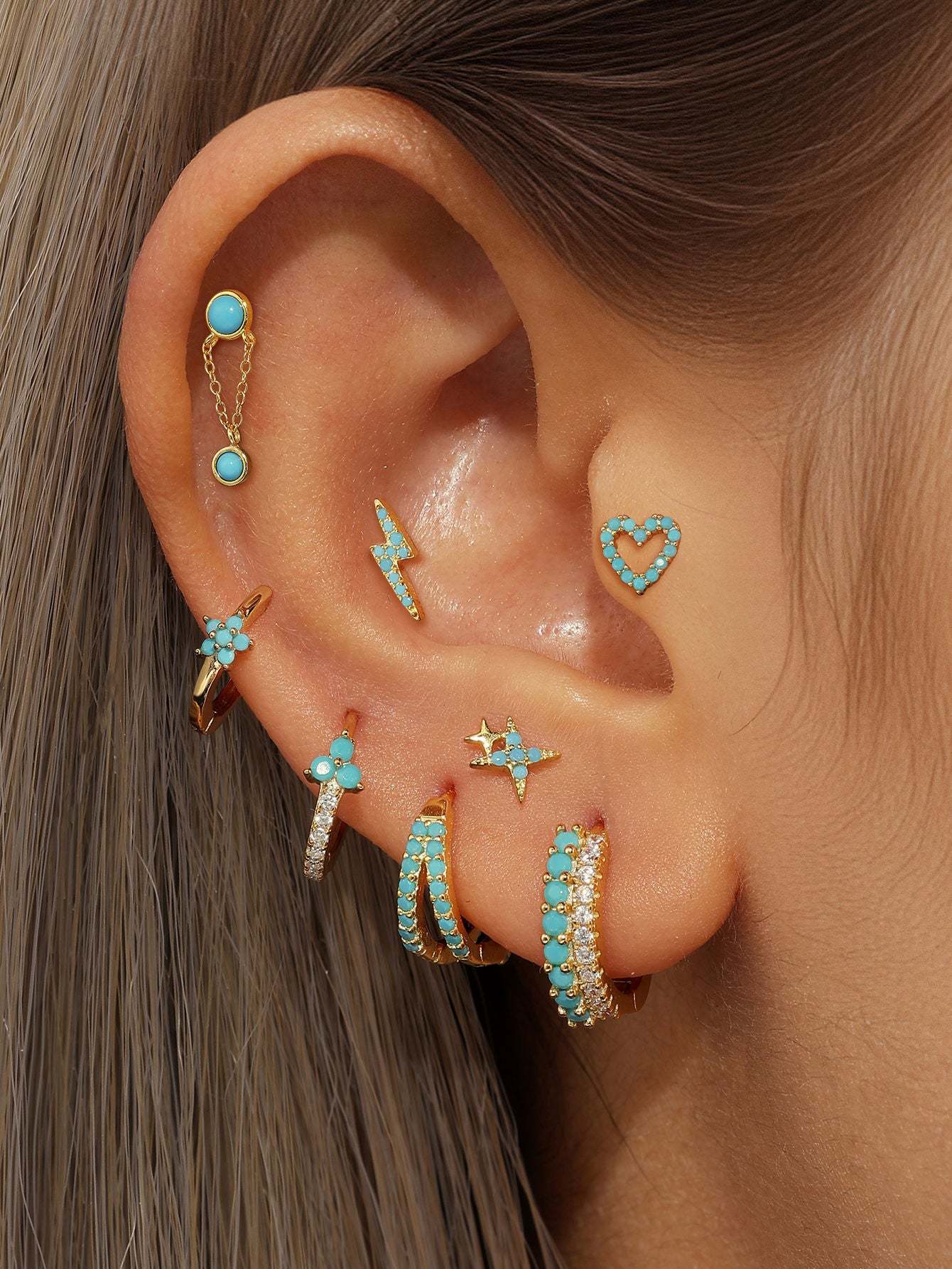 S925 Turquoise Versatile Earrings Stud Set-Olarajewelry