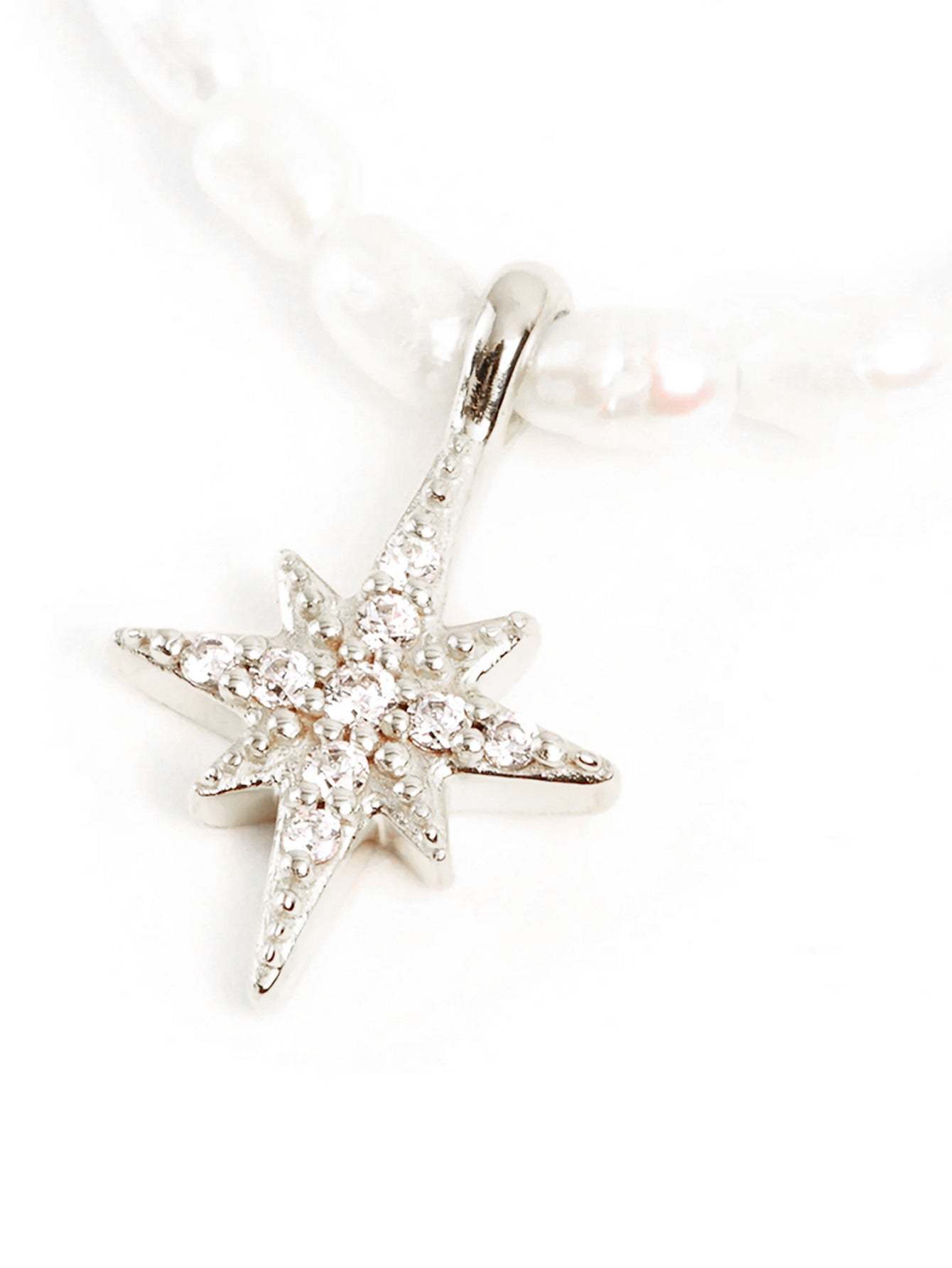 S925 Sterling Silver French Beige Pearl Octagonal Star with Zirconia Necklace-Olarajewelry