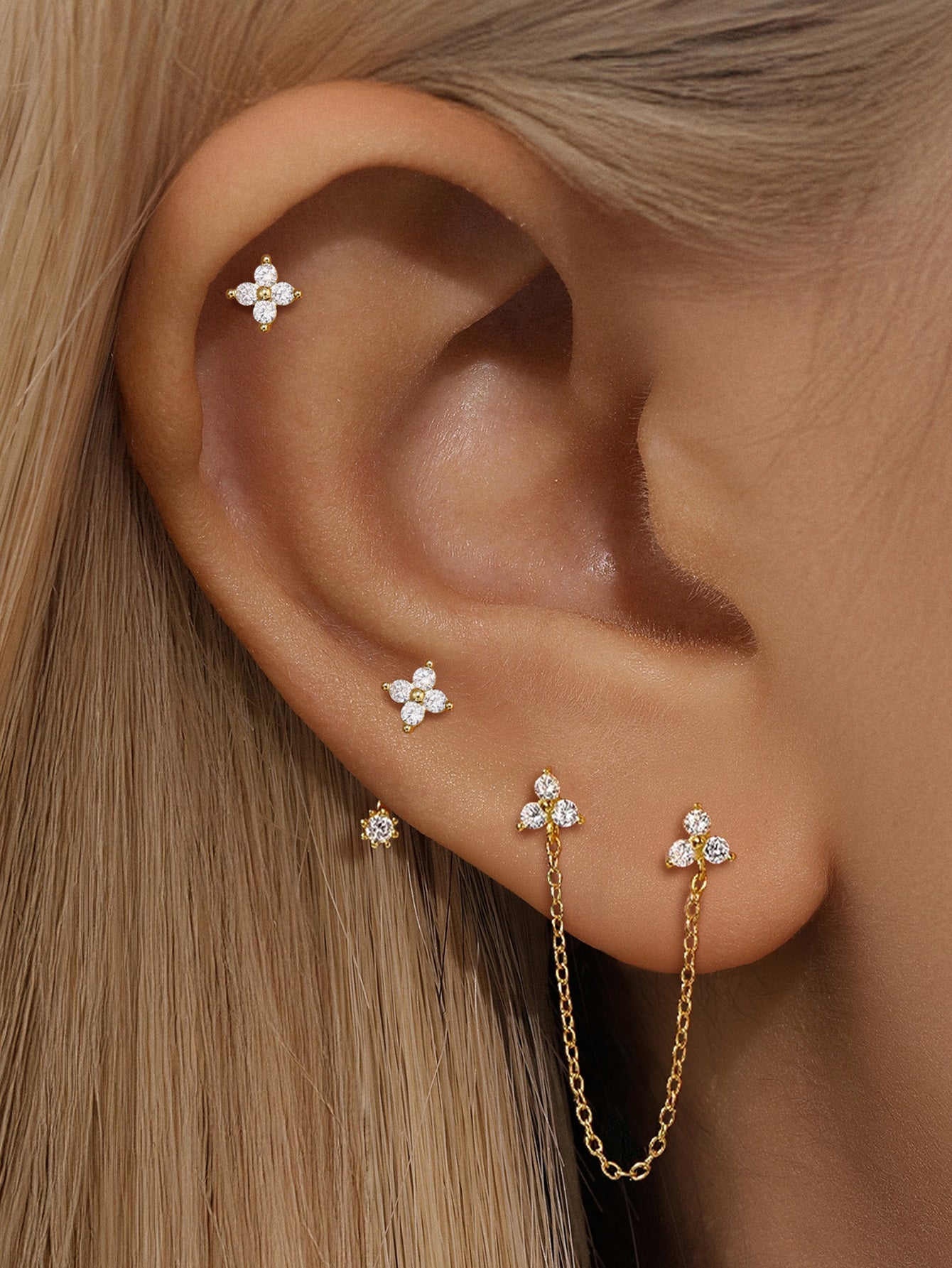 3 Pcs Olara 925 Sterling Silver Chain Tessal Zircon Stud Earring Set-Olarajewelry