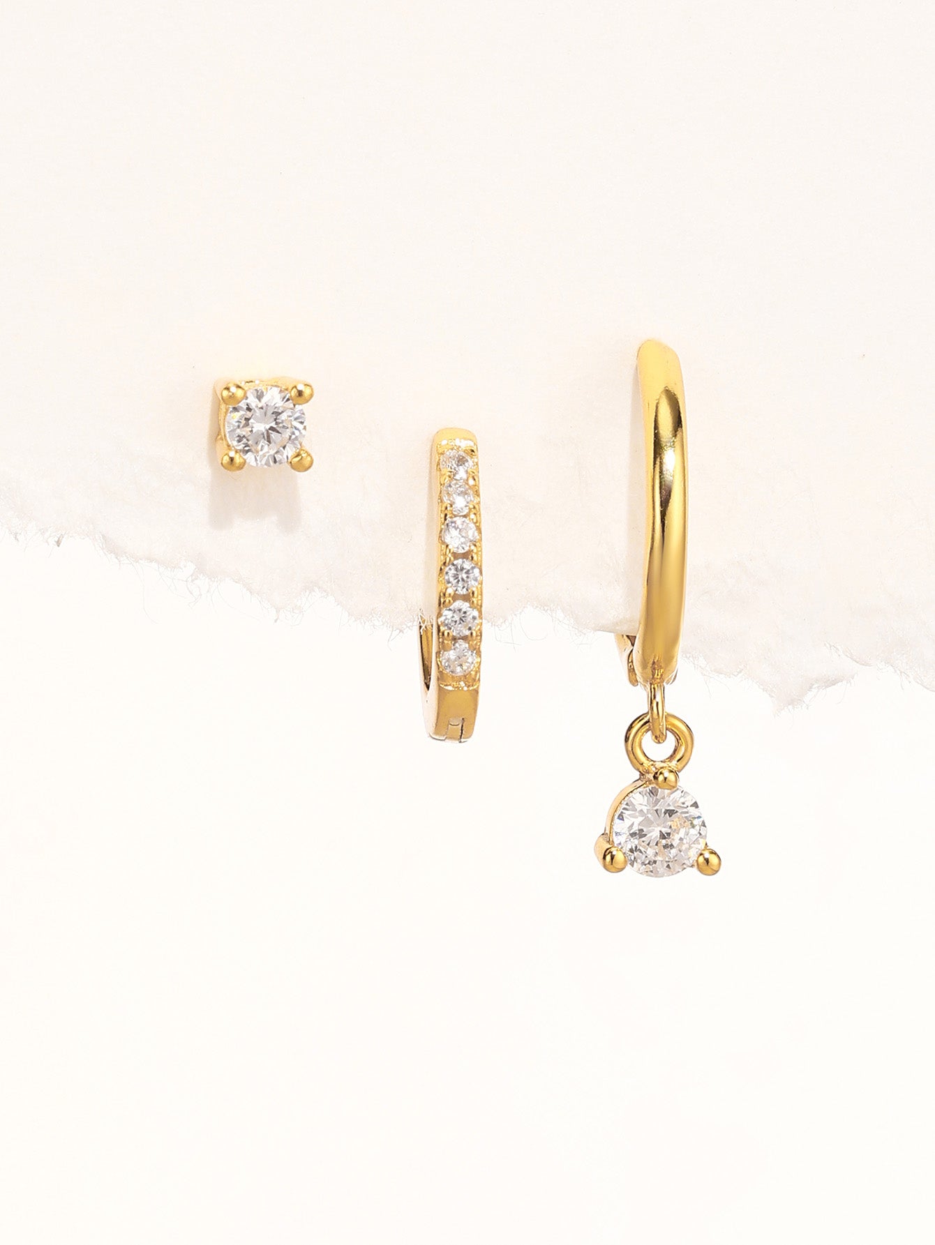 Olara 3 Pcs Zircon Hoop and Stud Earring Set Fine Jewelry-Olarajewelry