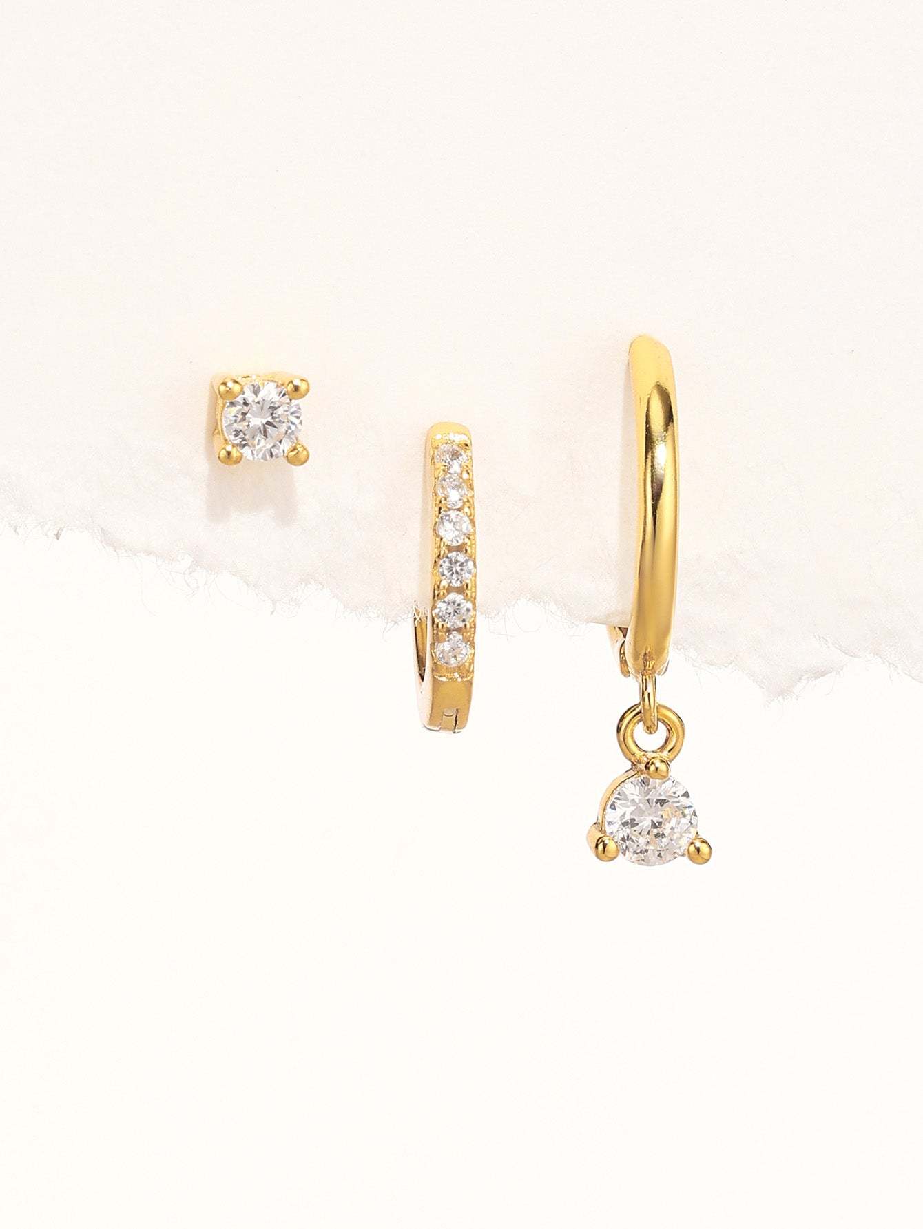 Olara 3 Pcs Zircon Hoop and Stud Earring Set Fine Jewelry-Olarajewelry