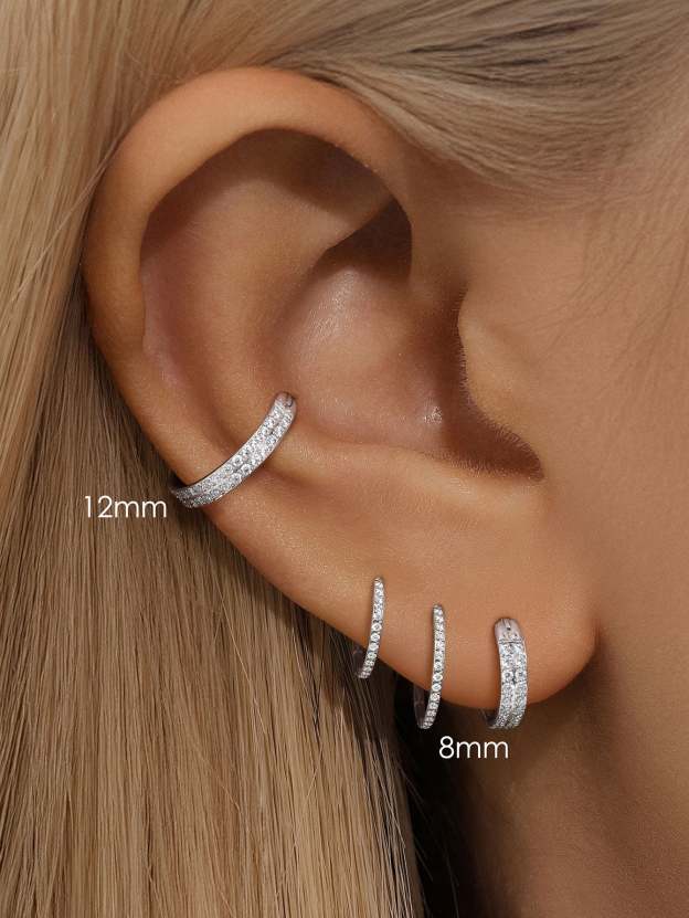 Titanium Waterproof Multiple Sizes 5A CZ Double Row Zirconia Wide Cartilage Hoop 16g-Olarajewelry