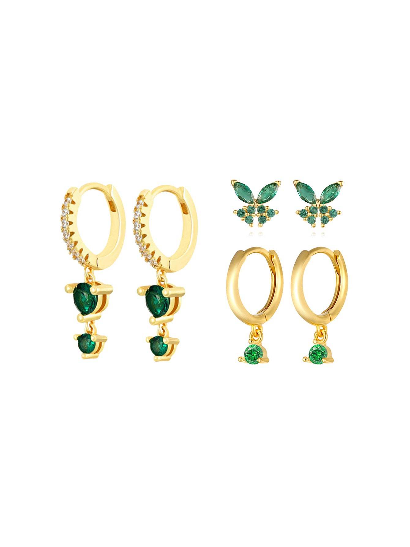 S925 Butterfly & Round Drops Earring Set-Olarajewelry