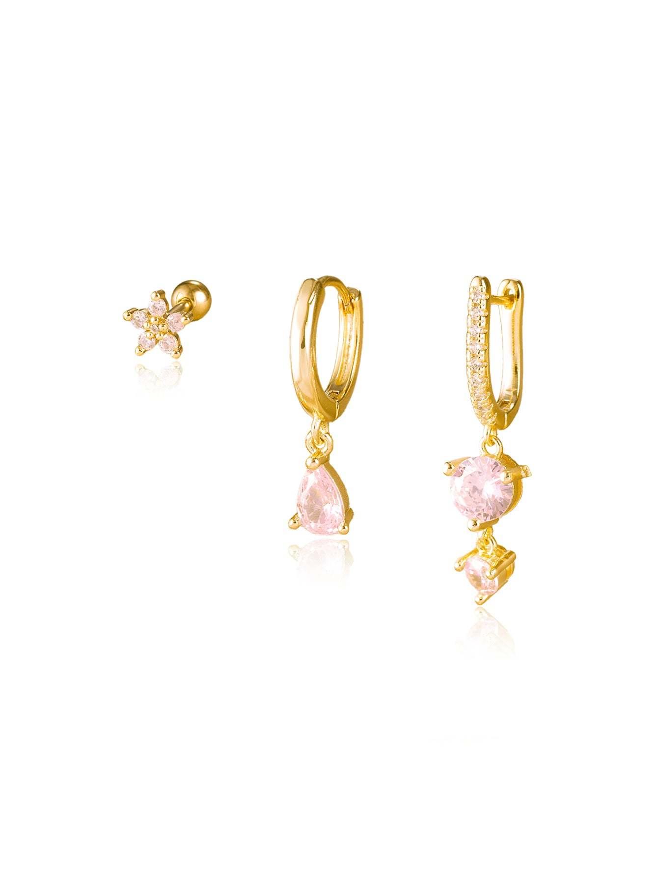 S925 Pink Water Drop Shape Lobe Earring Set-Olarajewelry
