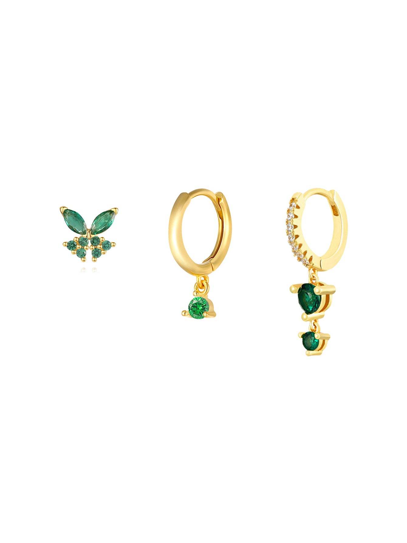 S925 Butterfly & Round Drops Earring Set-Olarajewelry
