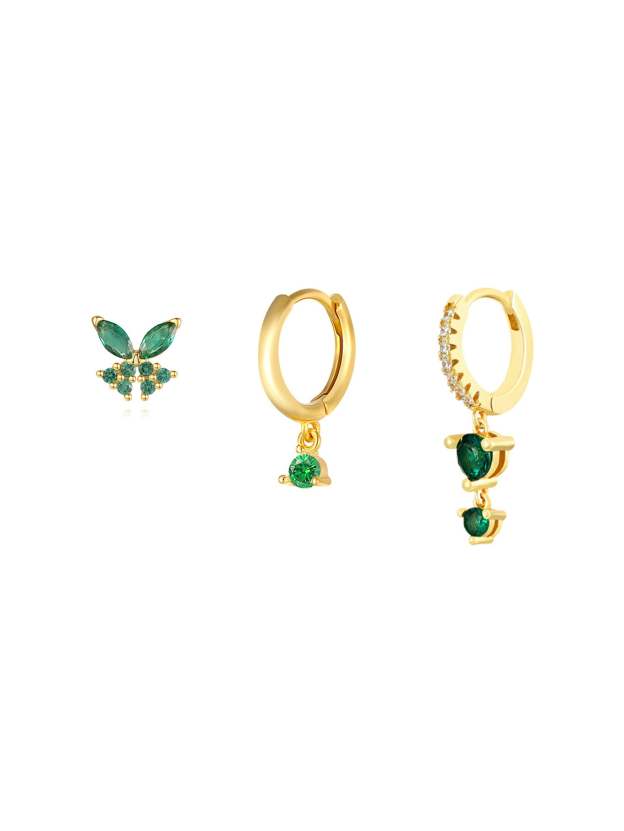 S925 Butterfly ＆ Round Drops Earring Set-Olarajewelry
