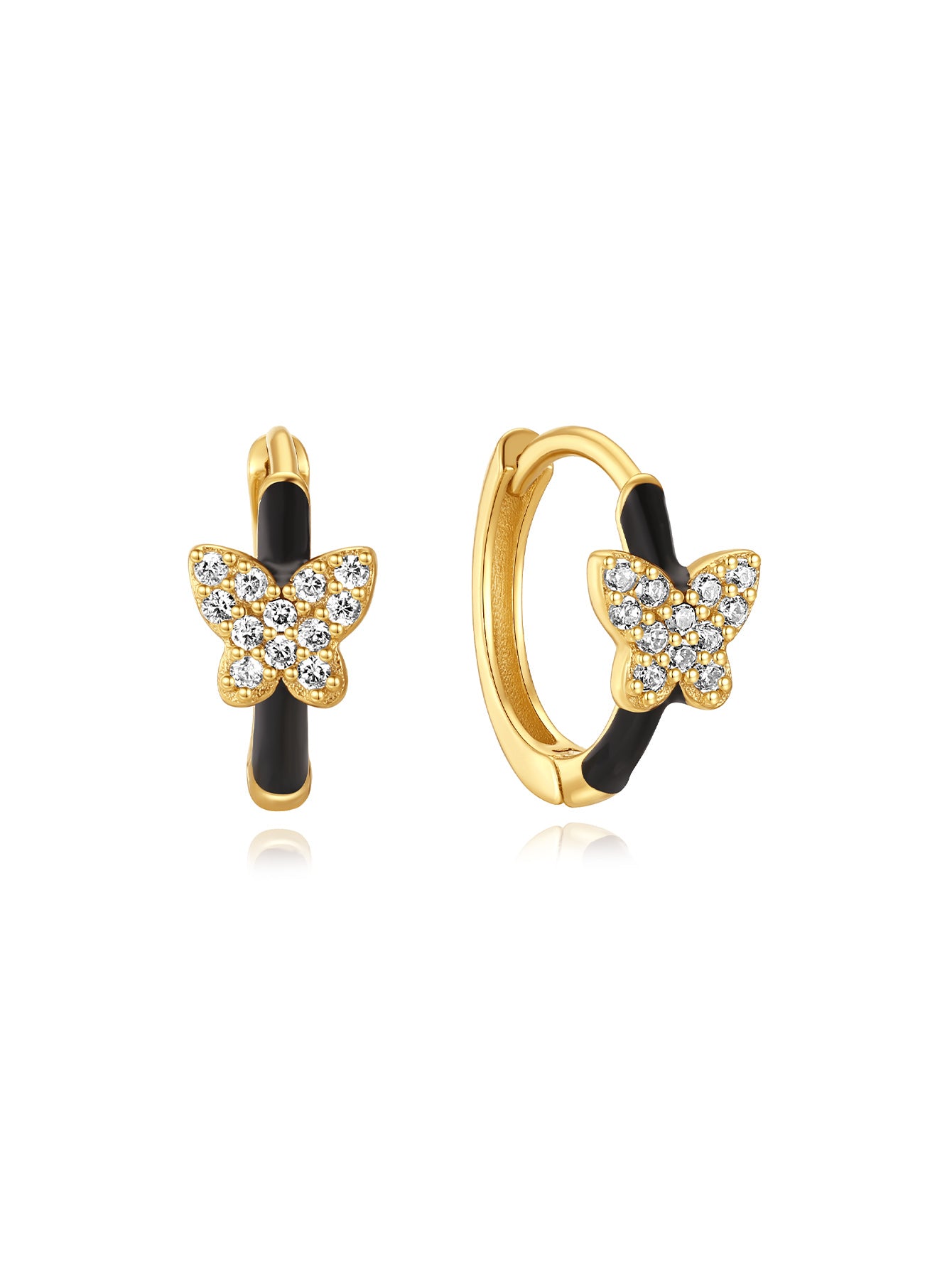 Olara 925 Sterling Silver Butterfly Zircon Dropping Oil Hoop Earrings-Olarajewelry