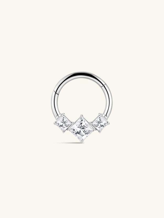 G23 Titanium Square Zircon Daith Earrings 8MM-Olarajewelry