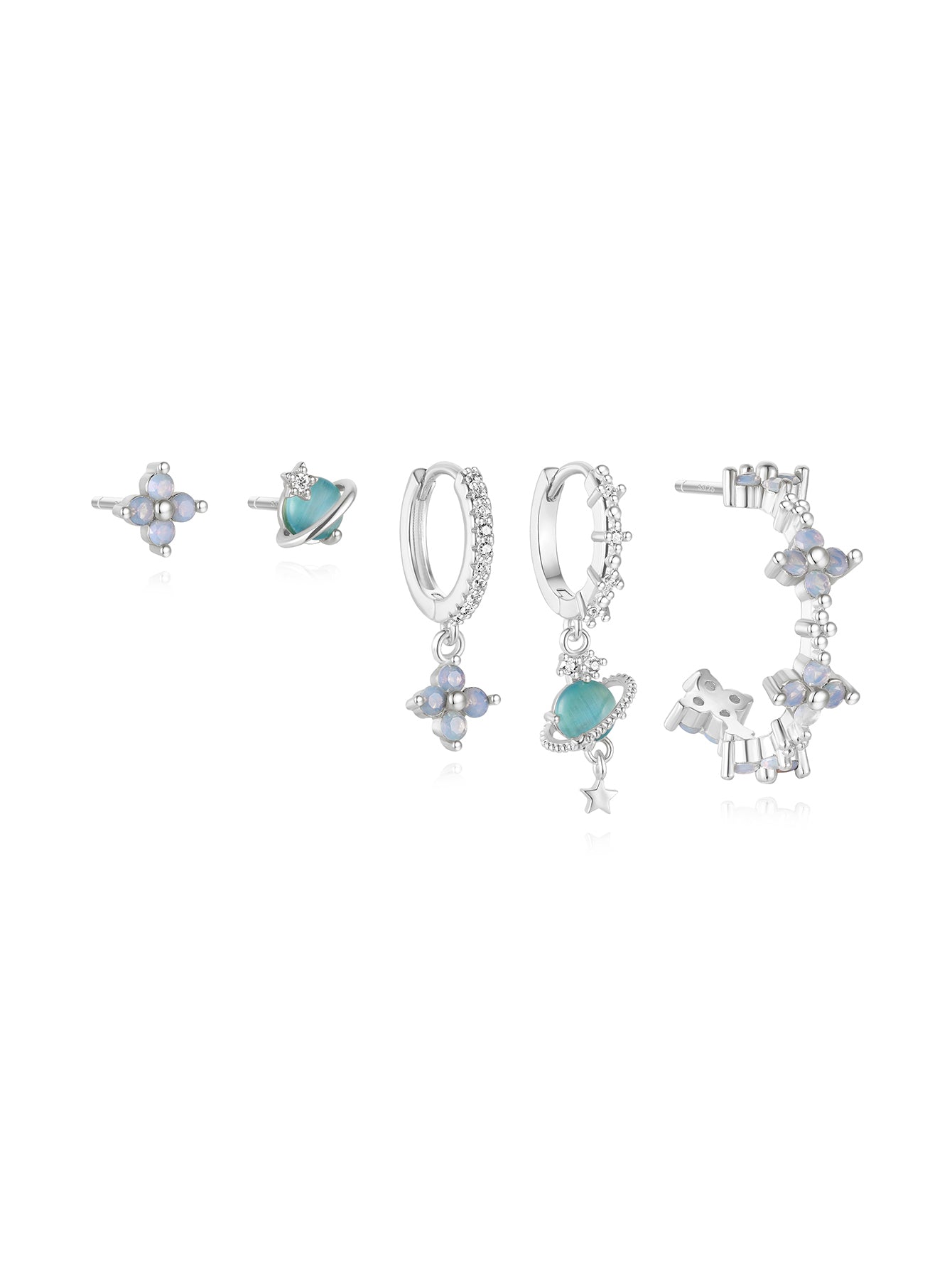 Olara Blue Opal Flower 6-Piece Earring Set-Olarajewelry
