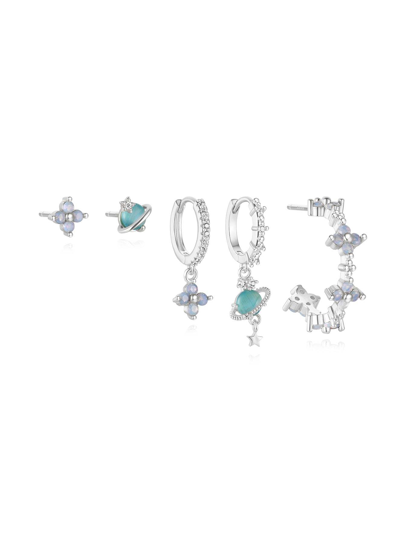 Olara Blue Opal Flower 6-Piece Earring Set-Olarajewelry