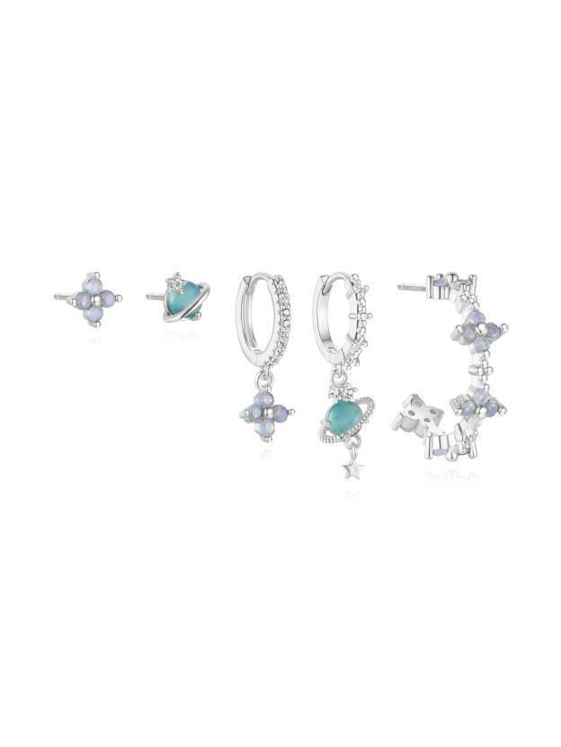 Olara Blue Opal Flower 6-Piece Earring Set-Olarajewelry