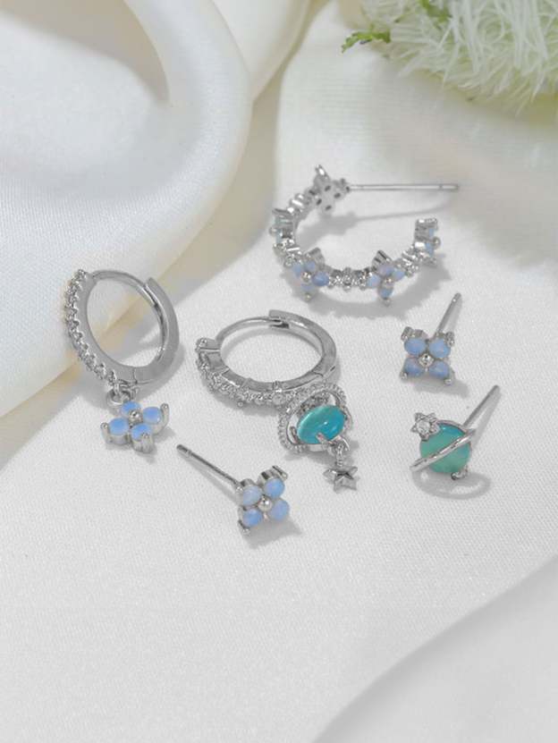 Olara Blue Opal Flower 6-Piece Earring Set-Olarajewelry