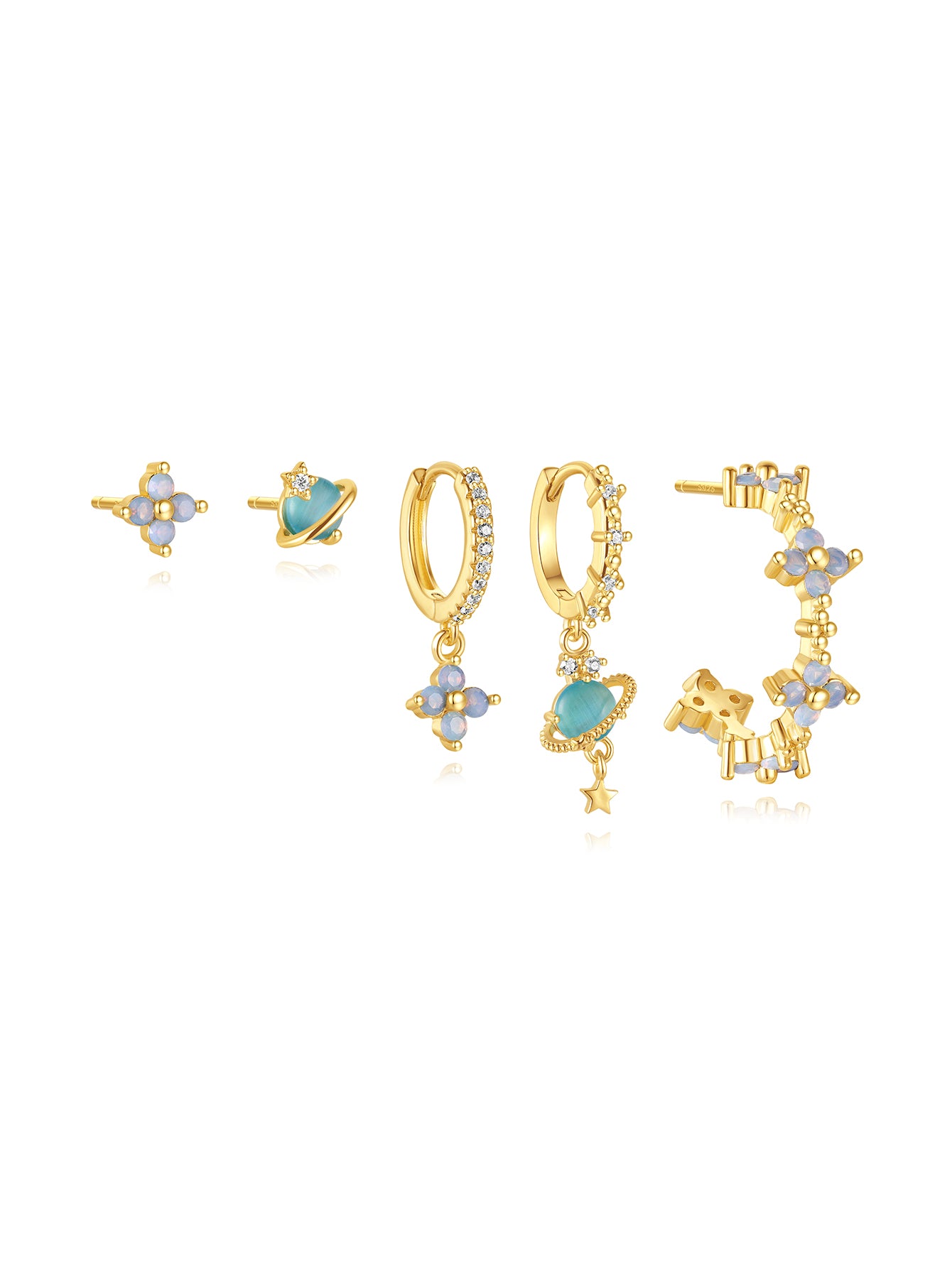 Olara Blue Opal Flower 6-Piece Earring Set-Olarajewelry