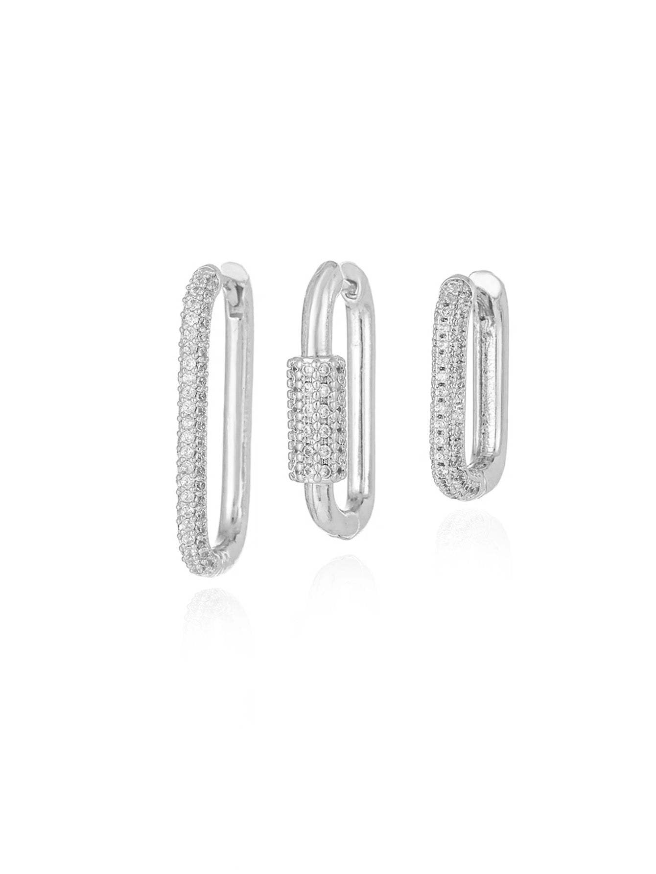Olara New Rectangular Micro-Inlaid Zircon Geometric 3-Piece Earrings-Olarajewelry