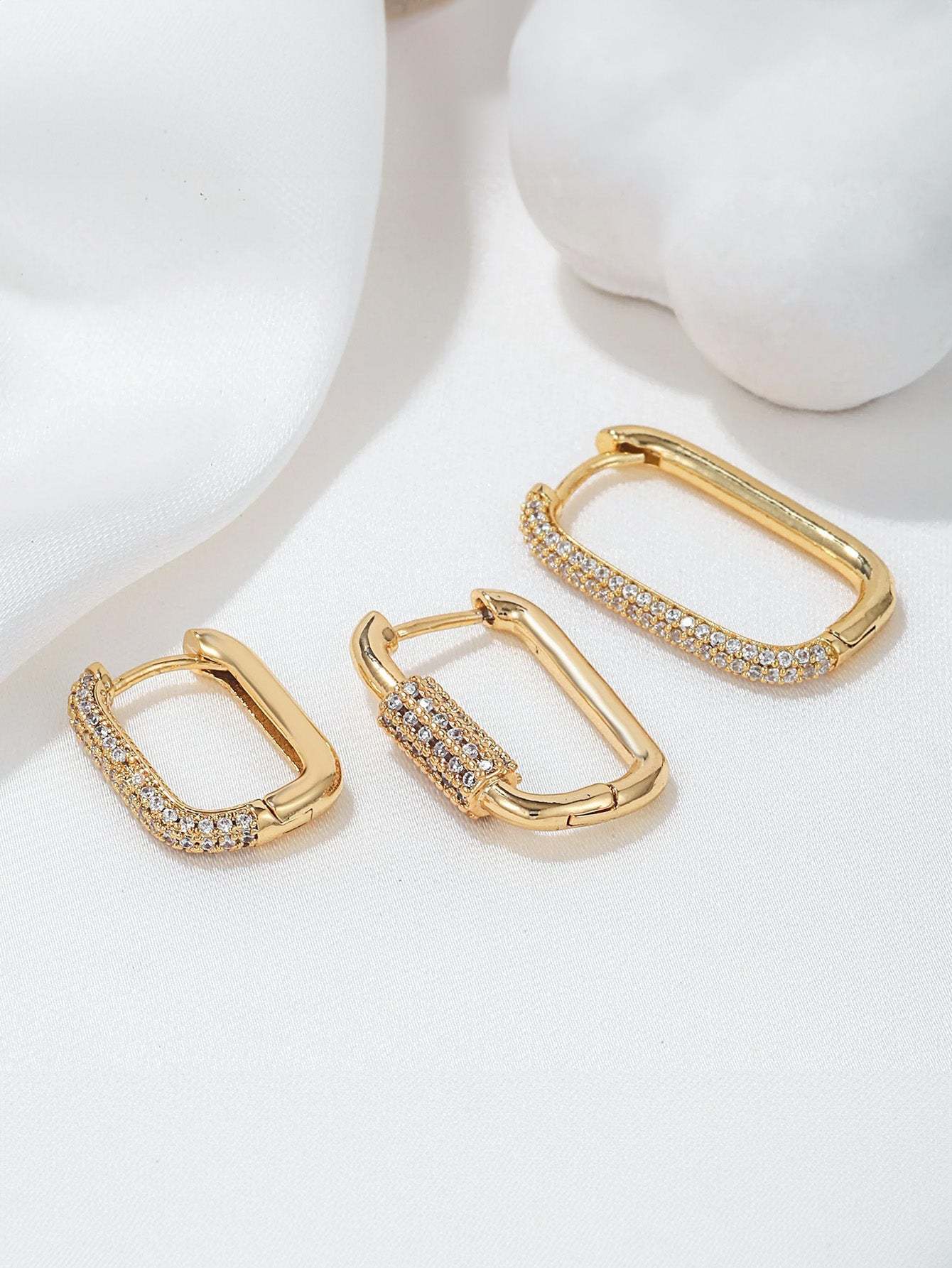 Olara New Rectangular Micro-Inlaid Zircon Geometric 3-Piece Earrings-Olarajewelry