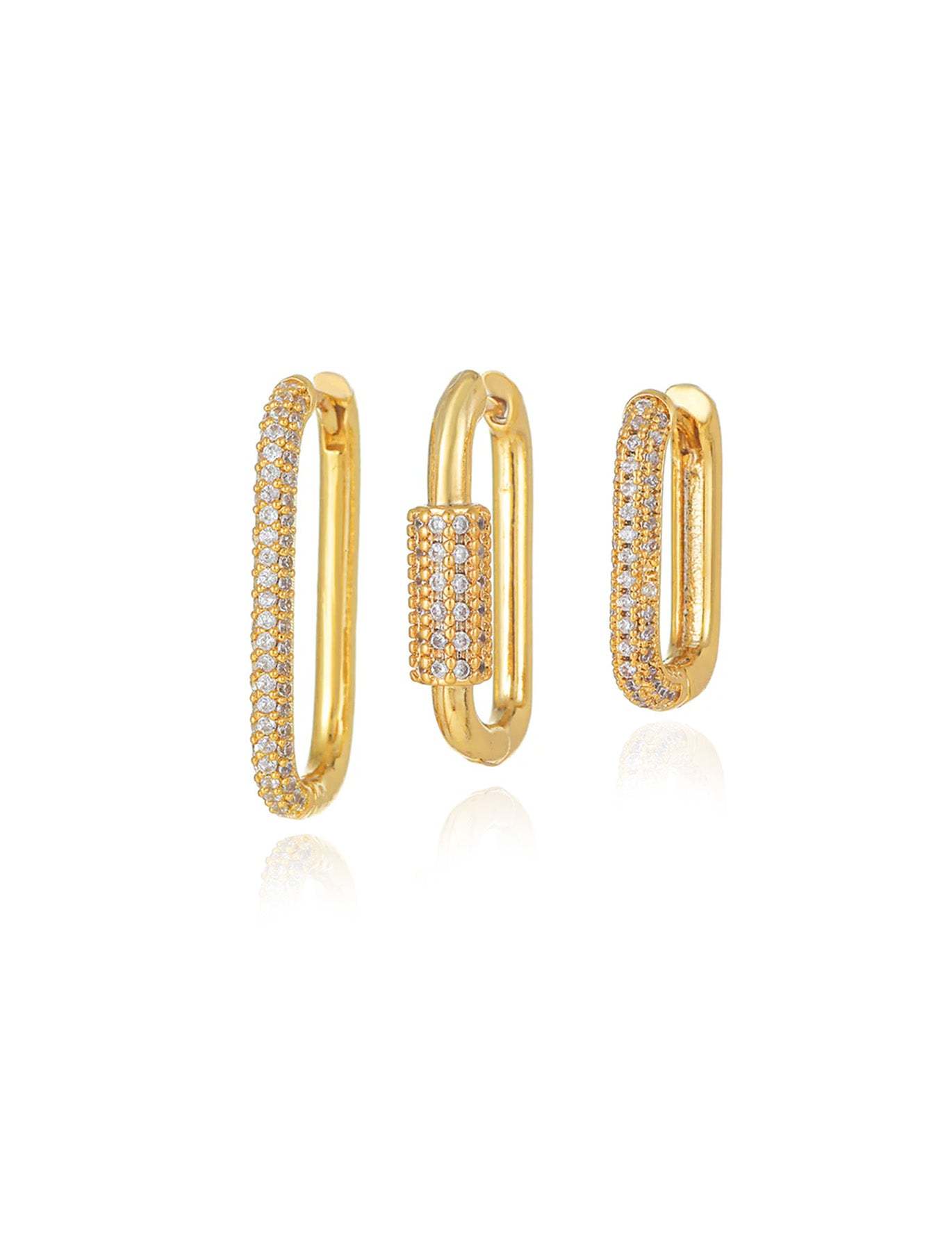 Olara New Rectangular Micro-Inlaid Zircon Geometric 3-Piece Earrings-Olarajewelry