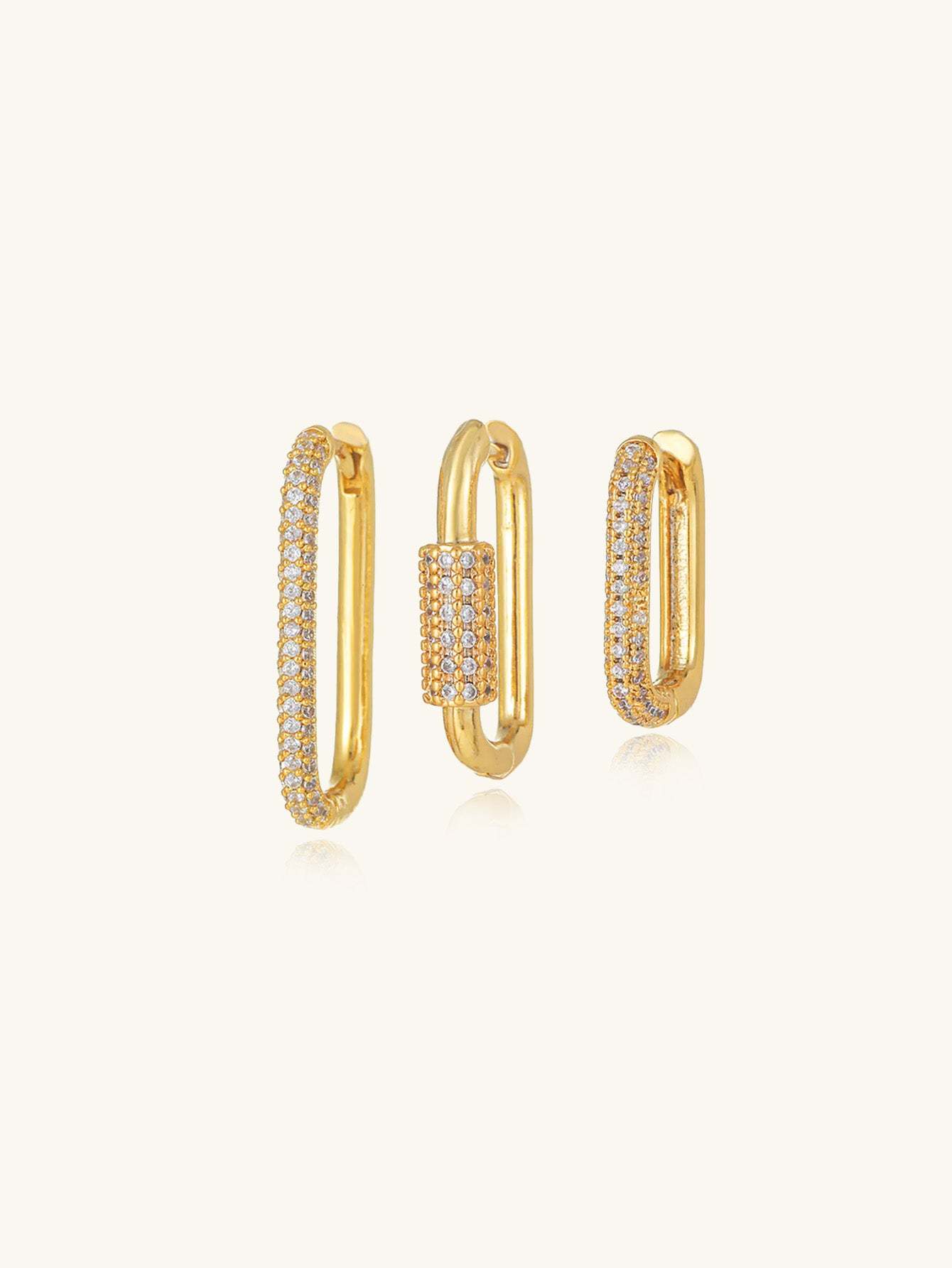 Olara New Rectangular Micro-Inlaid Zircon Geometric 3-Piece Earrings-Olarajewelry