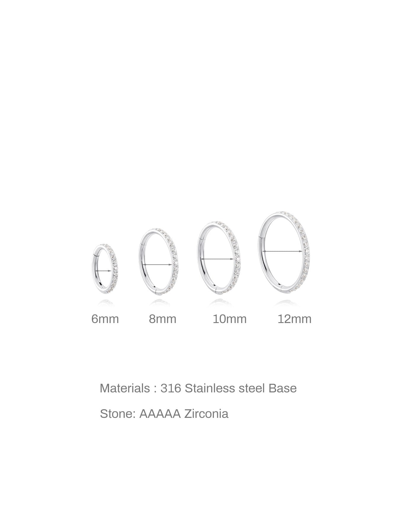 Titanium Waterproof Multiple Sizes 5A CZ Cartilage Hoop 16g 18g-Olarajewelry