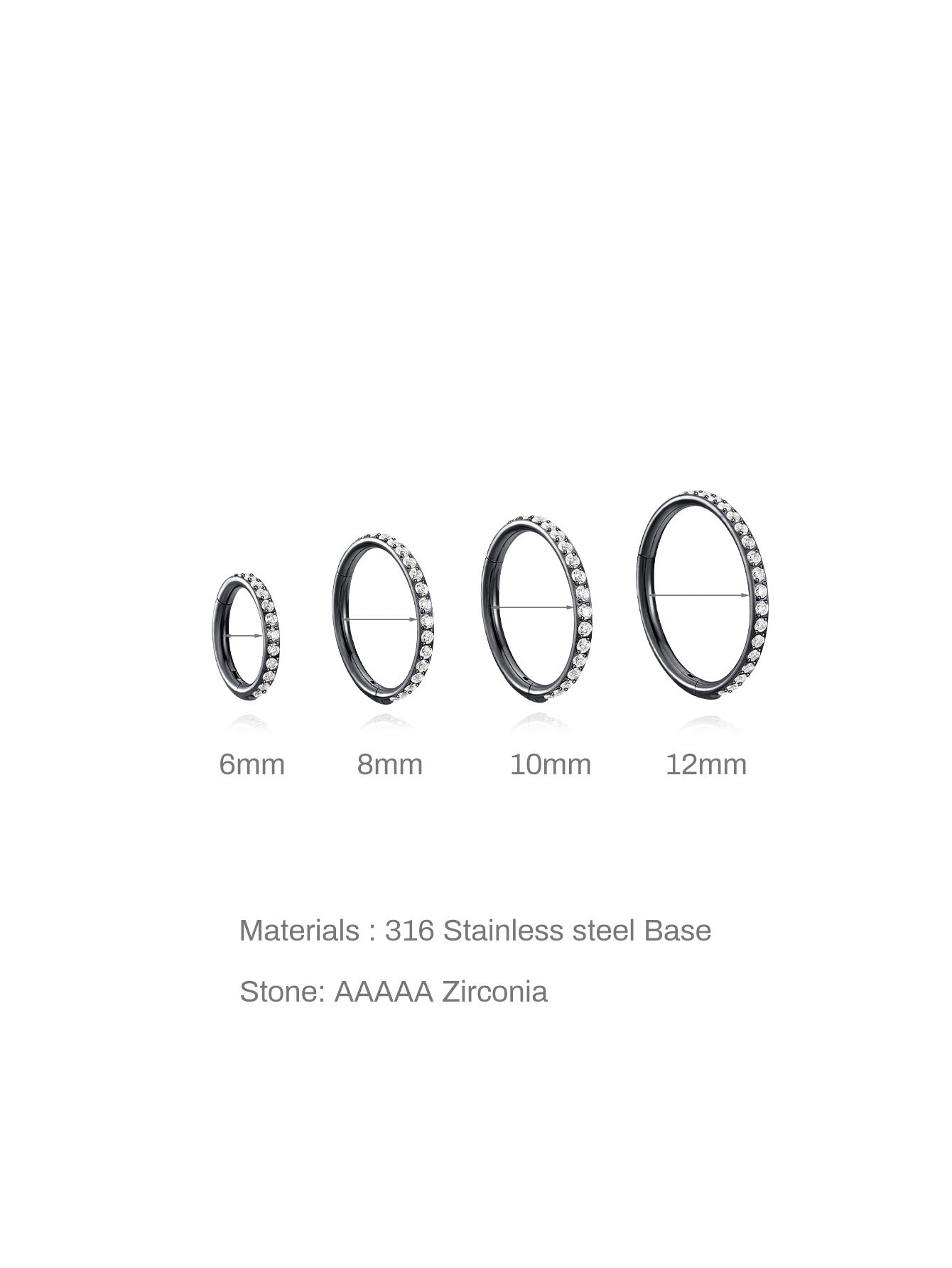 Titanium Waterproof Multiple Sizes 5A CZ Cartilage Hoop 16g 18g-Olarajewelry