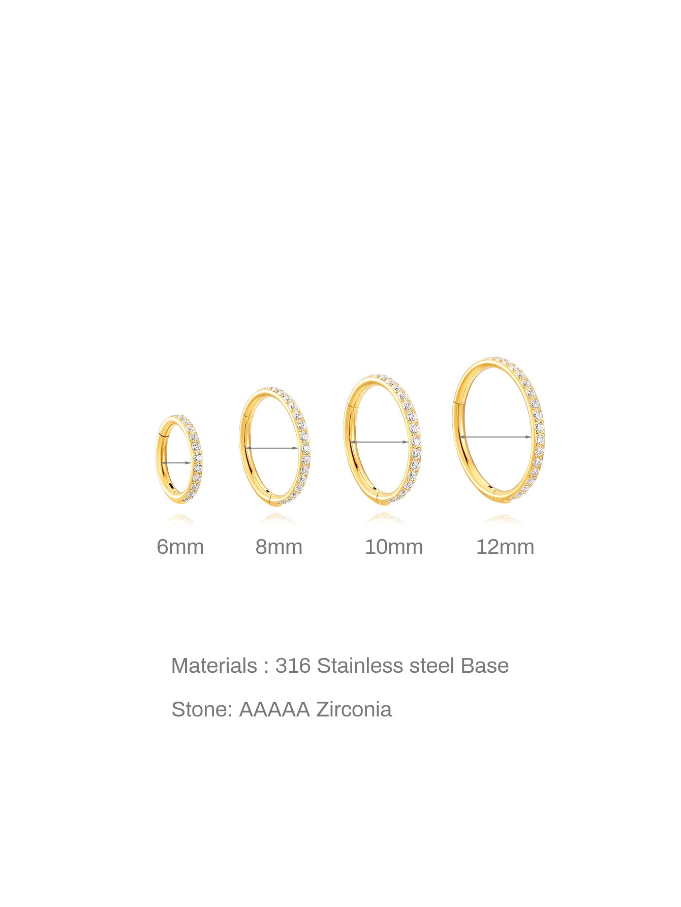 Titanium Waterproof Multiple Sizes 5A CZ Cartilage Hoop 16g 18g-Olarajewelry