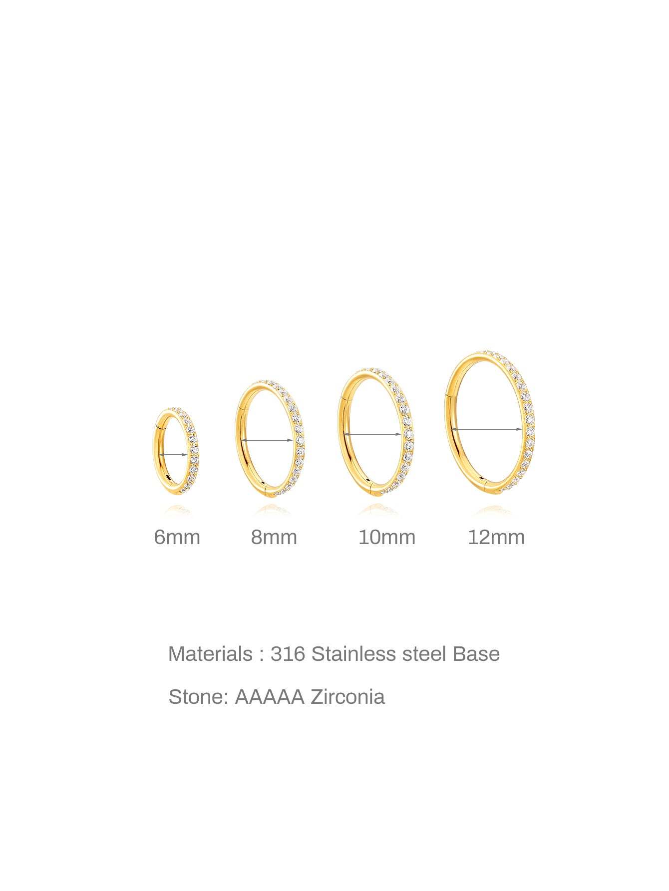 Titanium Waterproof Multiple Sizes 5A CZ Cartilage Hoop 16g 18g-Olarajewelry