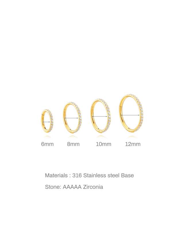 Titanium Waterproof Multiple Sizes 5A CZ Cartilage Hoop 16g 18g-Olarajewelry