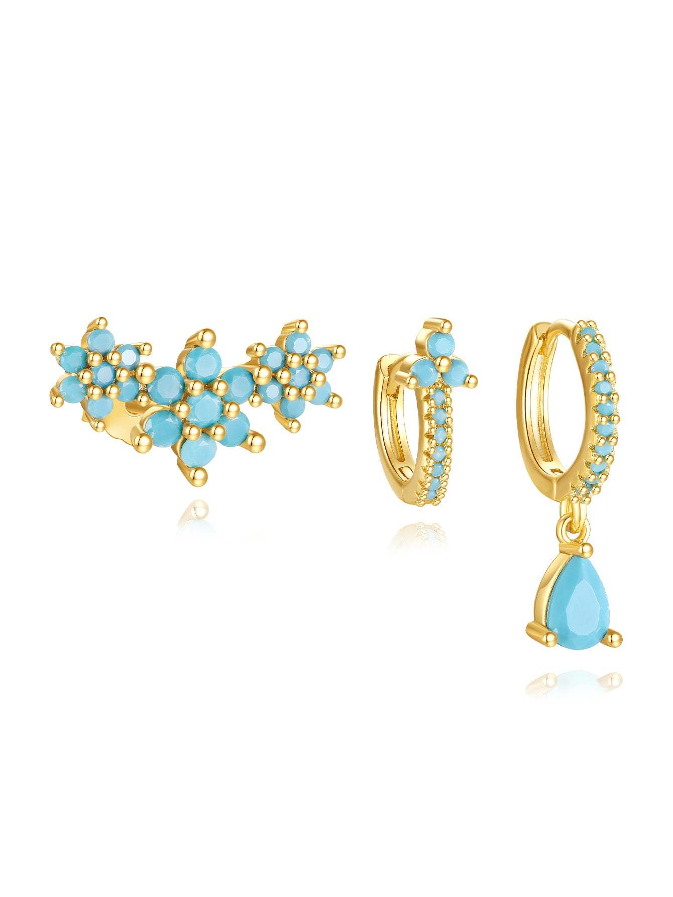 S925 Turquoise Flower Drop Hoop Earring Set-Olarajewelry
