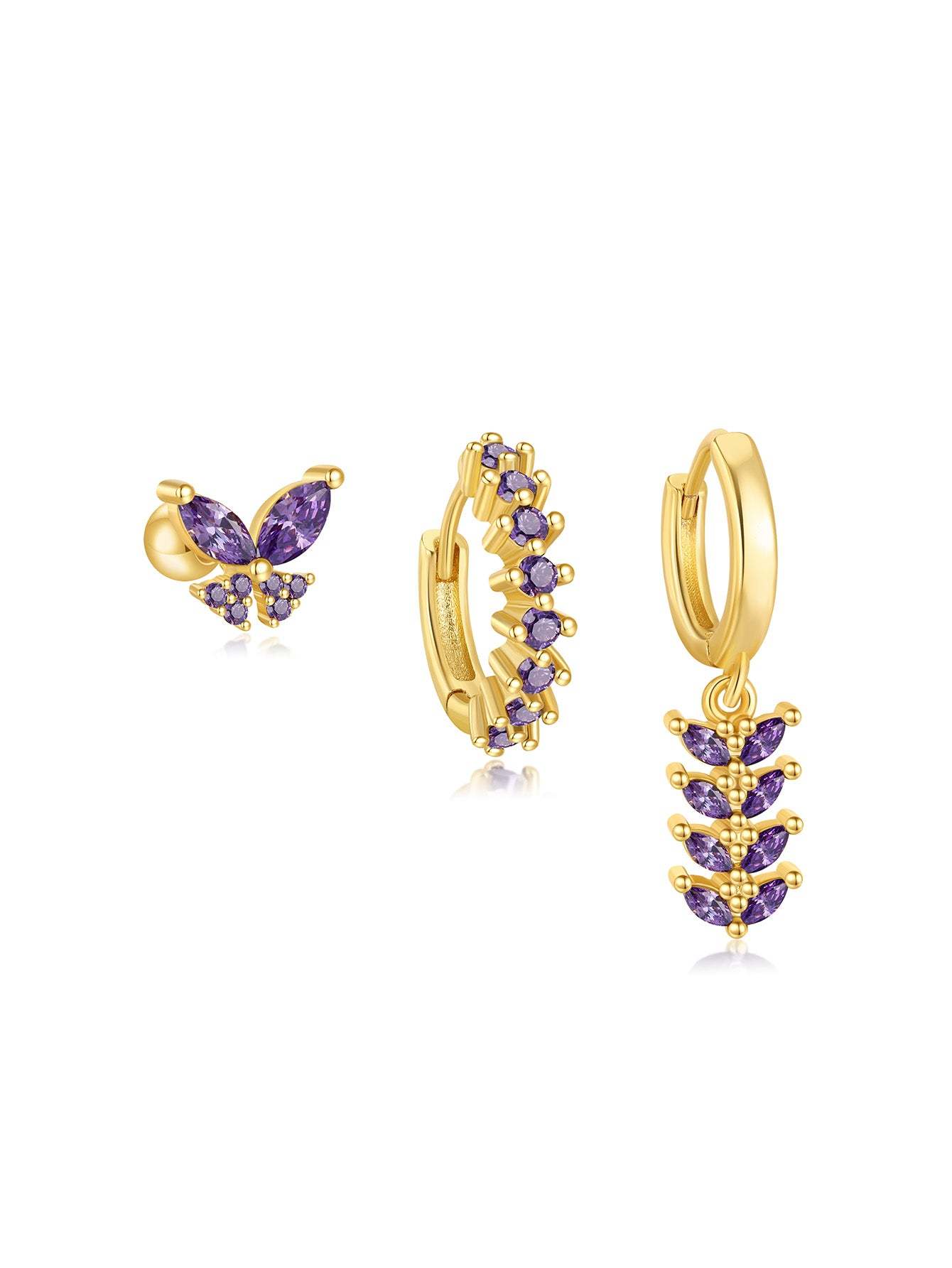 S925 Pink&Purple Butterfly Drop Earring Set-Olarajewelry