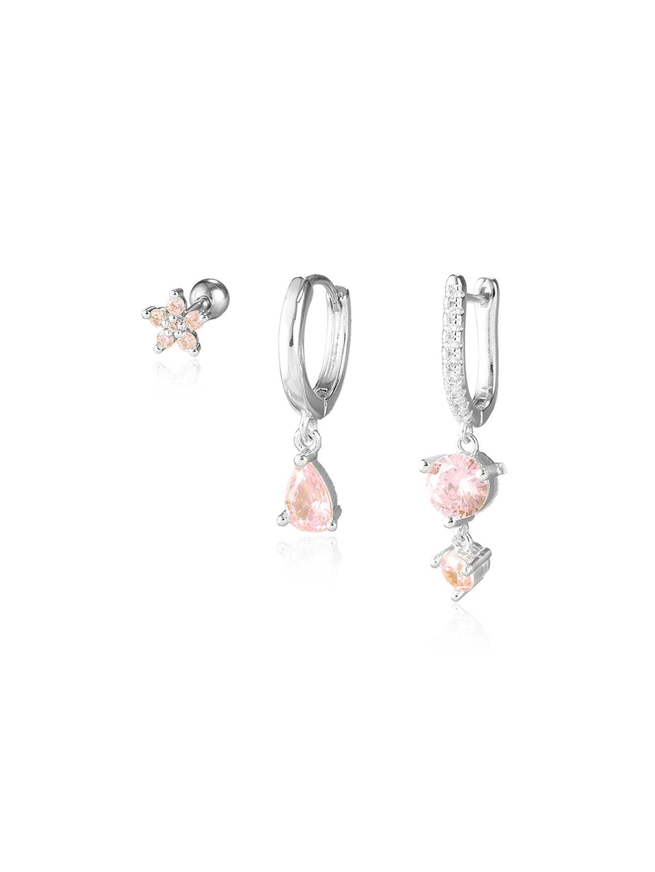 S925 Pink Water Drop Shape Lobe Earring Set-Olarajewelry