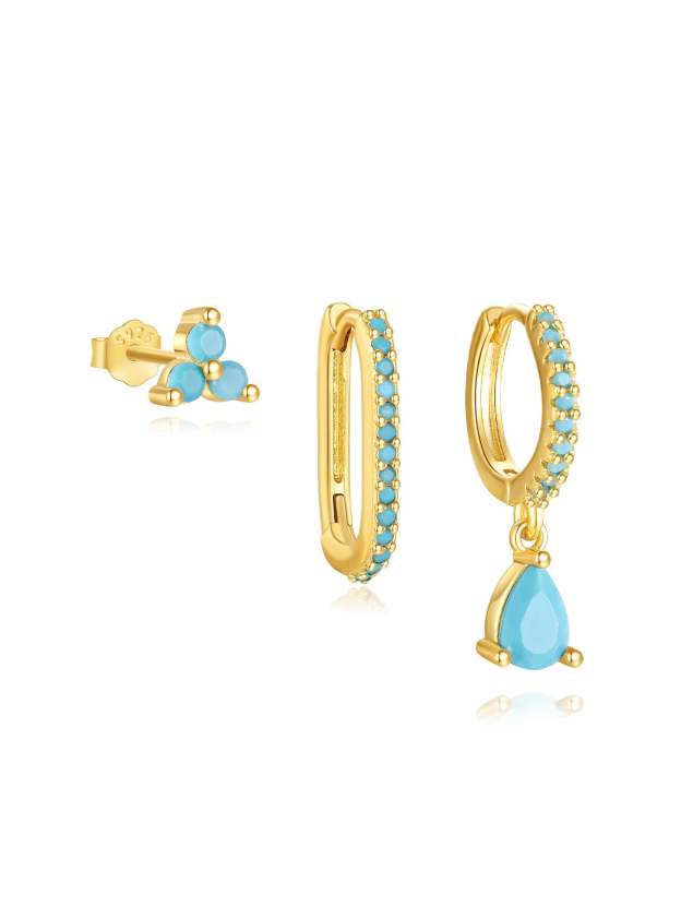 Turquoise Flower Stud Drop Hoop Earring Collection-Olarajewelry