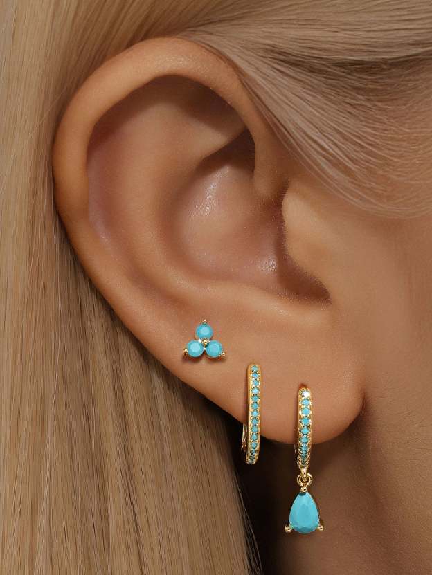 Turquoise Flower Stud Drop Hoop Earring Collection-Olarajewelry