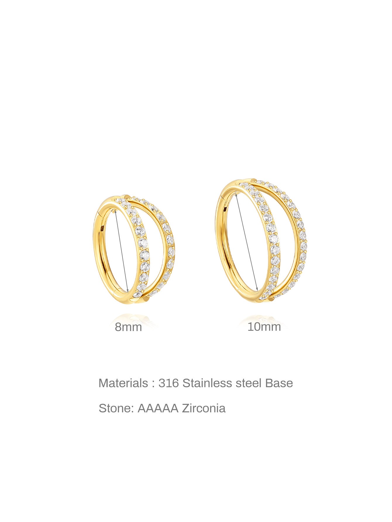 Titanium Waterproof Multiple Sizes 5A CZ Double Hoop Cartilage Hoop 16g-Olarajewelry