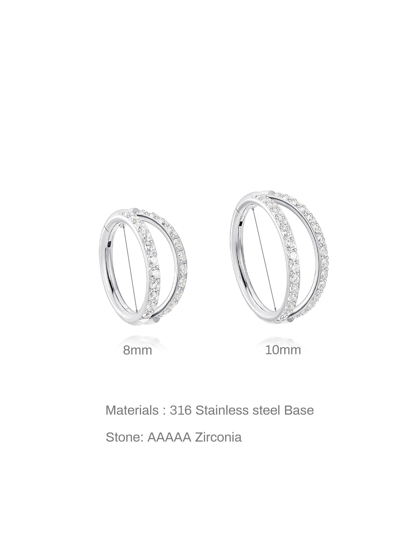 Titanium Waterproof Multiple Sizes 5A CZ Double Hoop Cartilage Hoop 16g-Olarajewelry