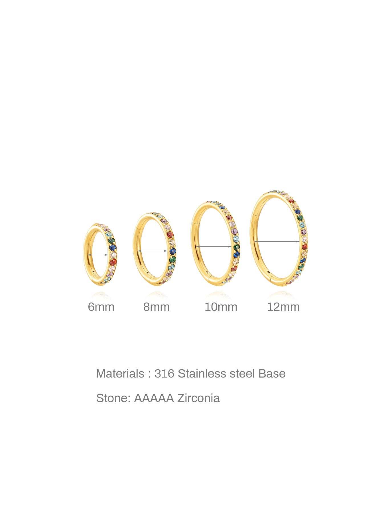 Titanium Waterproof Multiple Sizes 5A CZ Colourful Cartilage Hoop 16g-Olarajewelry