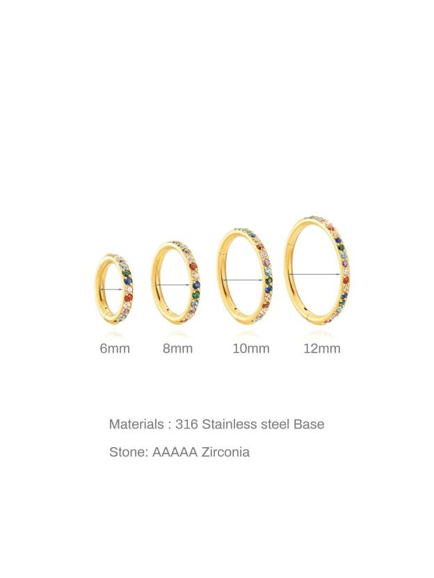 Titanium Waterproof Multiple Sizes 5A CZ Colourful Cartilage Hoop 16g-Olarajewelry