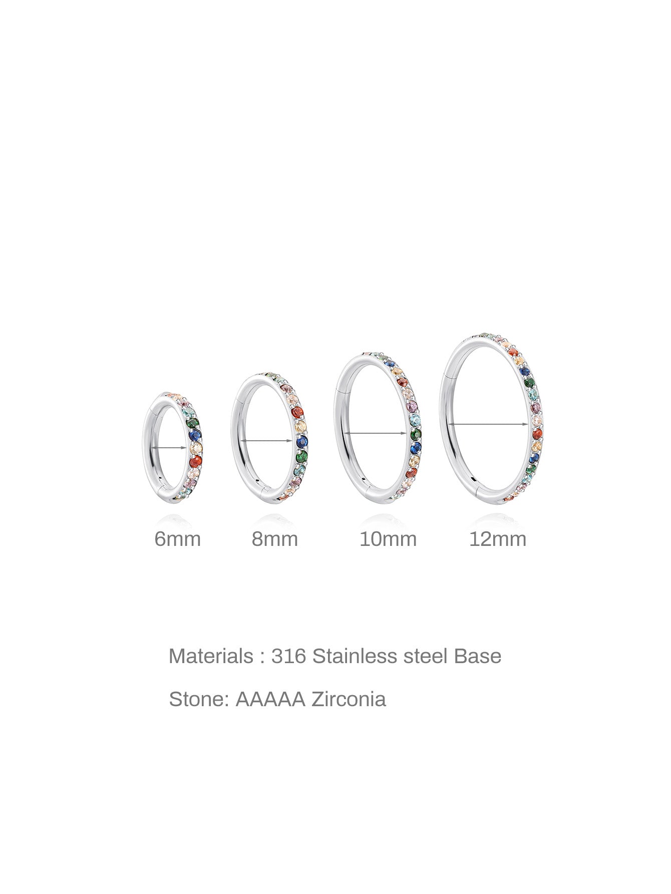 Titanium Waterproof Multiple Sizes 5A CZ Colourful Cartilage Hoop 16g-Olarajewelry