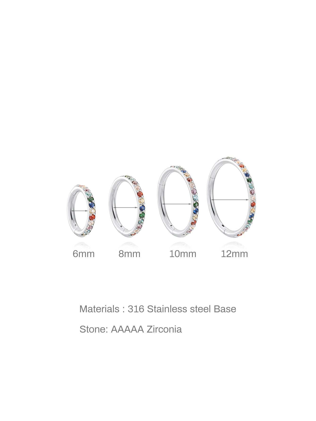 Titanium Waterproof Multiple Sizes 5A CZ Colourful Cartilage Hoop 16g-Olarajewelry