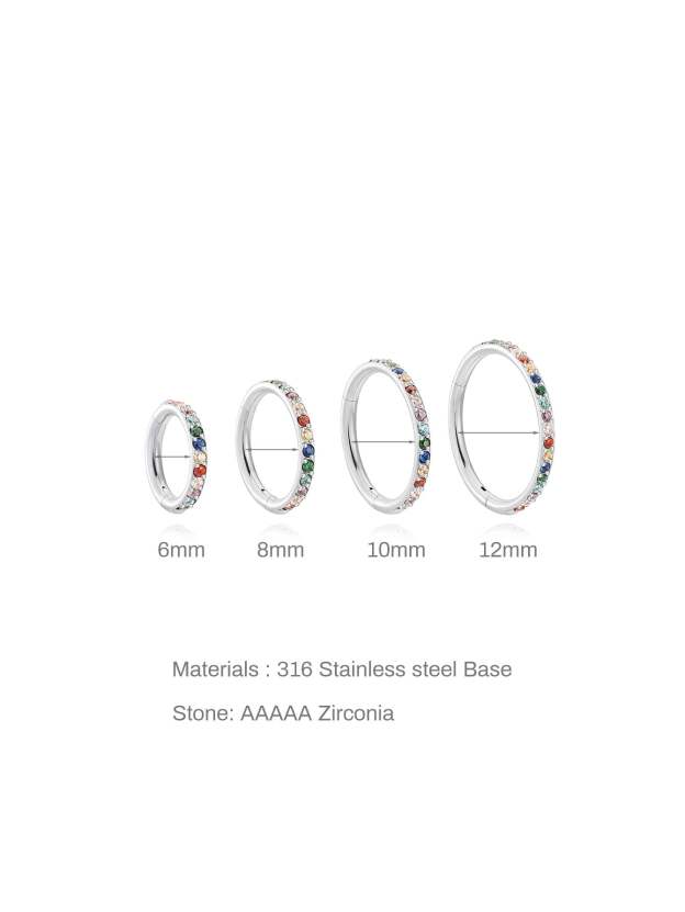 Titanium Waterproof Multiple Sizes 5A CZ Colourful Cartilage Hoop 16g-Olarajewelry