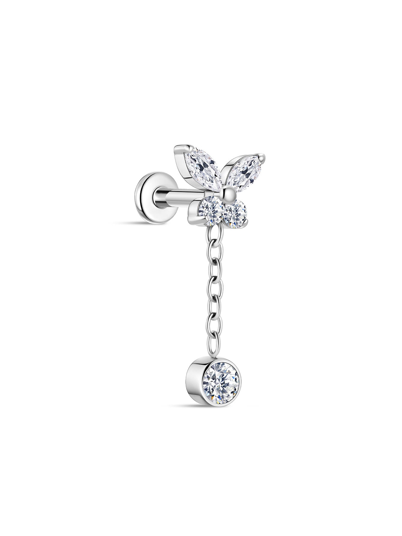 G23 Titanium Butterfly Chain Pendant Ear Piercing Stud-Olarajewelry