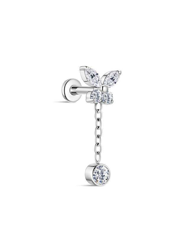G23 Titanium Butterfly Chain Pendant Ear Piercing Stud-Olarajewelry