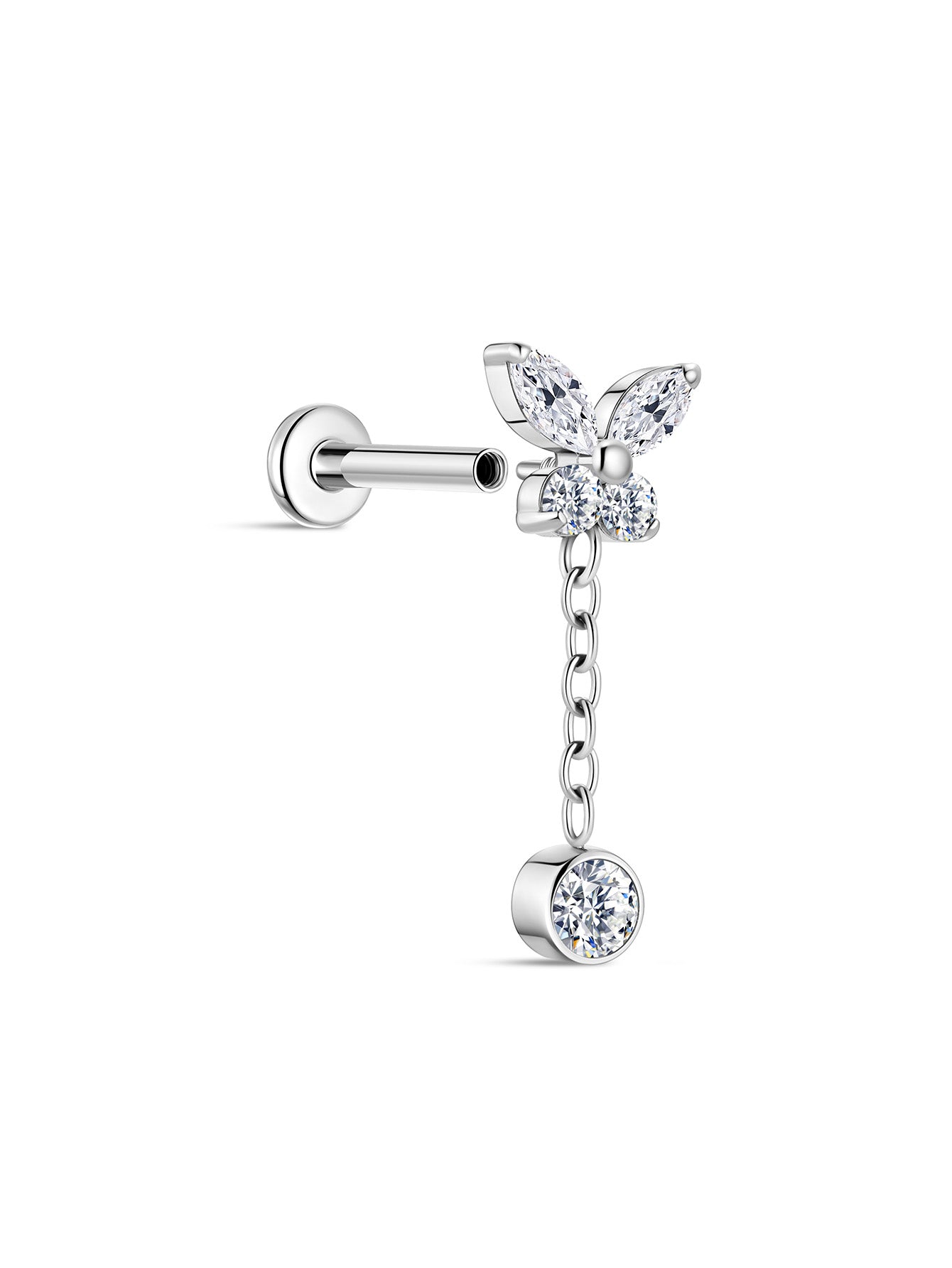 G23 Titanium Butterfly Chain Pendant Ear Piercing Stud-Olarajewelry